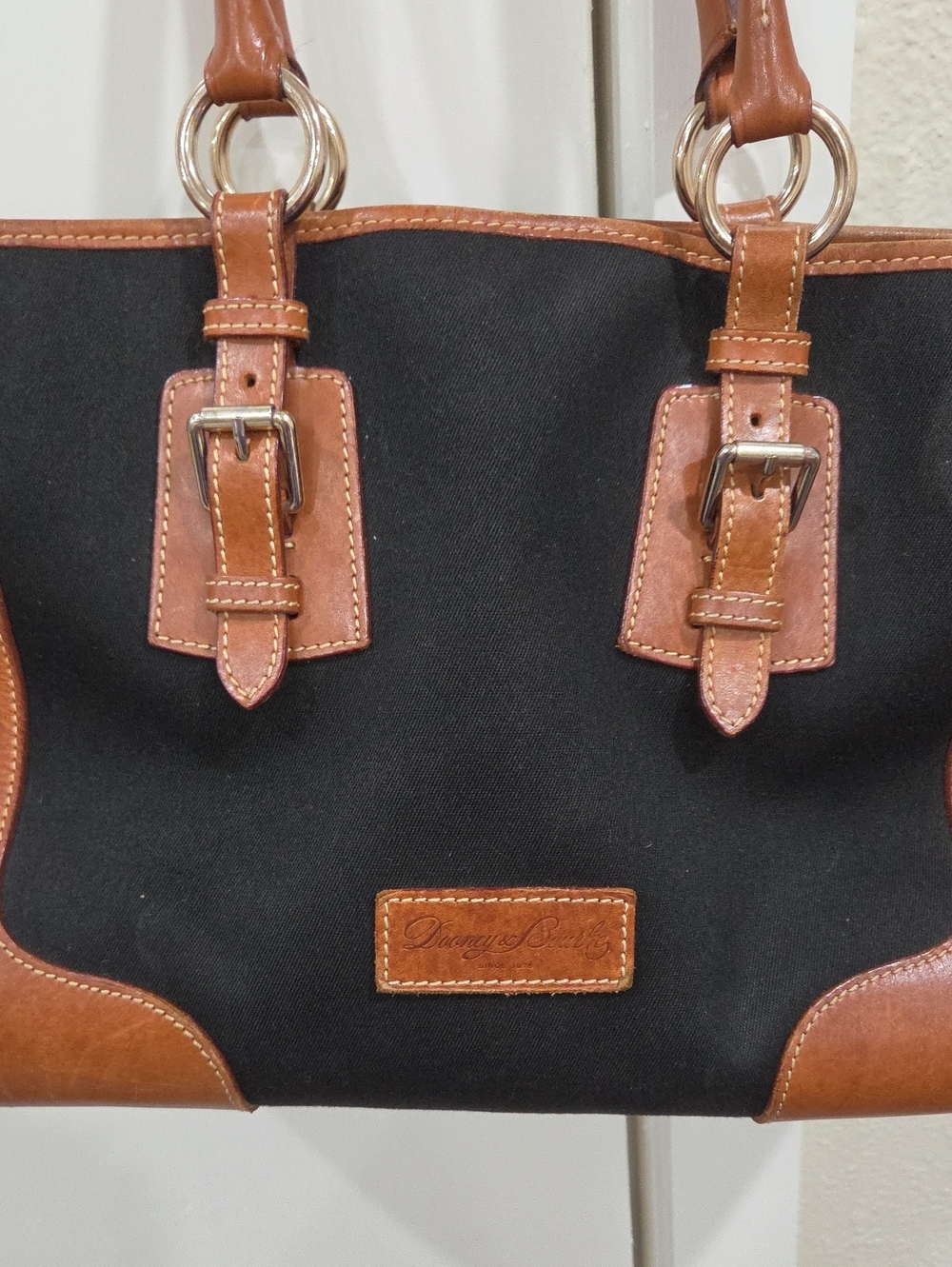 Dooney & Bourke Black Canvas Tote with Brown Leather Trim Project Bag